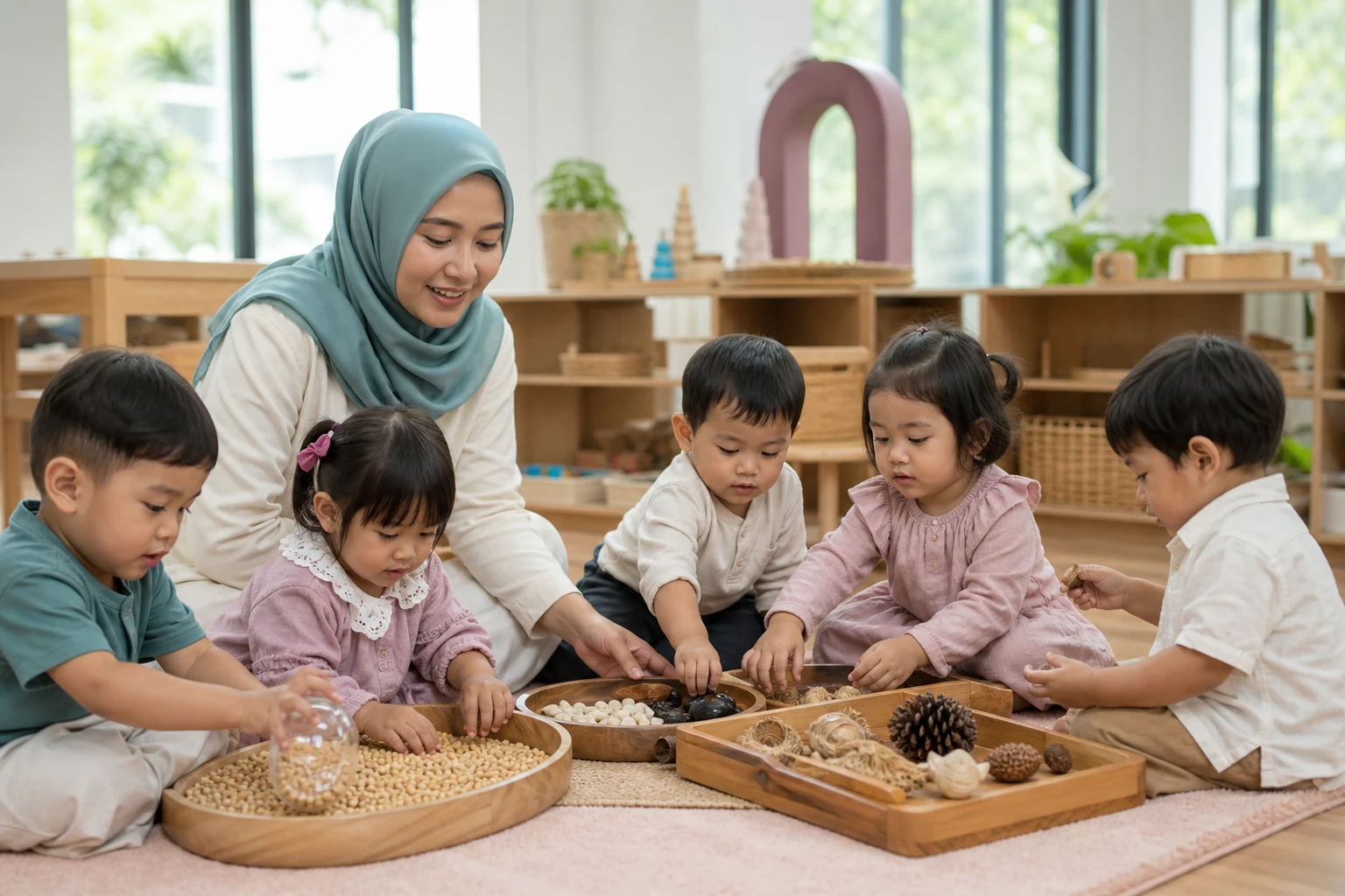 Permainan sensori di kelas Daycare B