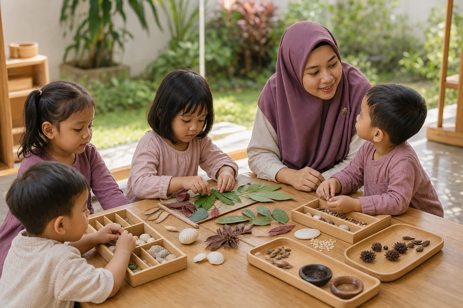 Guru mendampingi eksplorasi alam anak